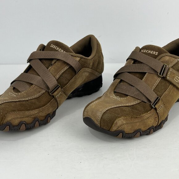 Skechers Sneaker Size 8 Brown Leather Low Top Round Toe Hook Loop Flat Heel - Picture 2 of 6
